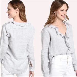 Roller Rabbit Linen Ruffle Button Down Blouse